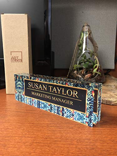 Artblox Office Desk Name Plate Personalized |Custom Name Plates for Desks on Acrylic - Office Desk Decor Nameplate | Desk Accessories Tropical Flower Design - (8"x2.5")