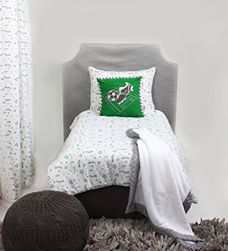 Bacati Soccer Muslin Dec Pillow, Green/Grey