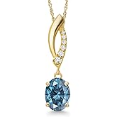 Gem Stone King 14K Yellow Gold Personalized and Customized Oval 8X6MM Gemstone Birthstone and Round 1MM Lab Grown Diamond Pendant Necklace for Women With 18 Inch 14K Gold Chain