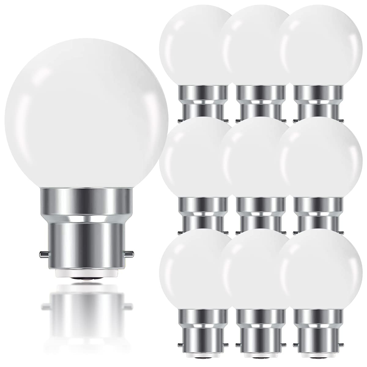 ProCrus B22 1W LED Bayonet Light Bulbs,B22 G45 Golf Ball Mini Globe Bulb,Warm White,Equivalent 5W Incandescent Bulbs,Non-Dimmable,Pack of 10