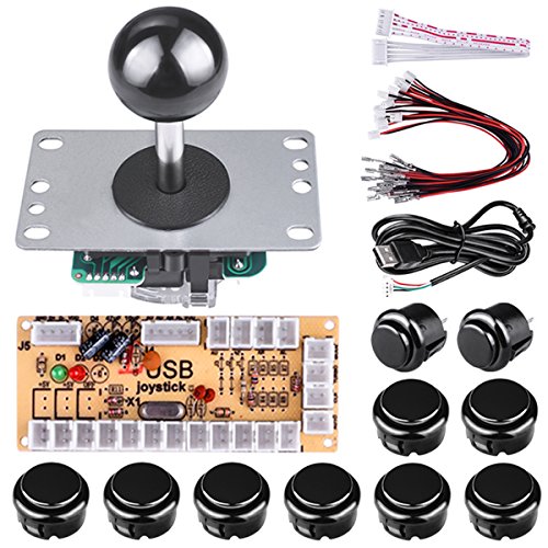 Gamelec Arcade Buttons and Joystick DIY Controller Kit for Windows and Raspberry Pi,5 Pin Arcade Joystick and 10 Push Buttons (Black)