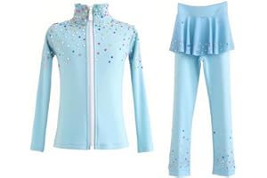 JoyCan Girl's Ice Figure Skating Training Suit with Colorful Diamond Plush Premium Skating Training Clothes for Young Skaters