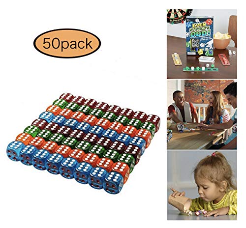 image for ialnal 50-Pack Translucent & Solid 6-Sided Game Dice 5 Sets of Vintage