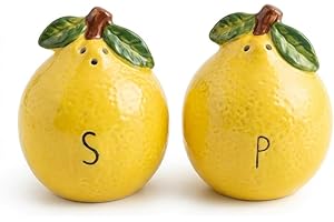 Whistywares Lemon Salt and Pepper Shakers Set - Colorful Ceramic Design - 200ml, 105g - Non-Fading, Dishwasher Safe, Easy Ref