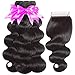 Body Wave Bundles with Closure for Black Women 100% Unprocessed Brazilian Body Wave Human Hair 3 Bundles with 4X4 Lace Closure Free Part Natural Color