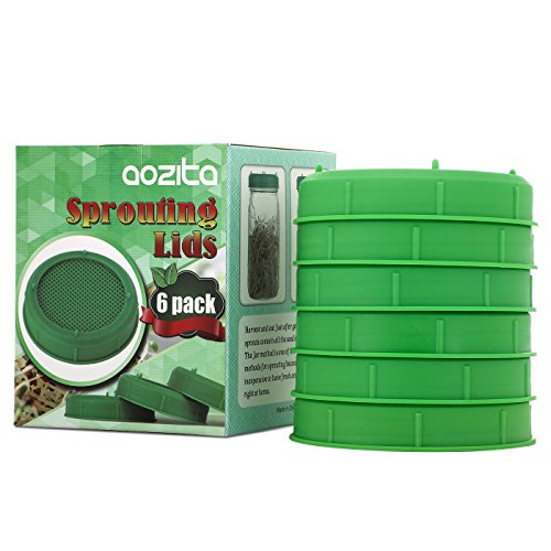 [UPGRADED] Aozita 6 Pack Plastic Sprouting Lids for Wide Mouth Mason Jars - Sprouting Jar Strainer Lid for Canning Jars - Sprouting Screen for Broccoli, Alfalfa, etc.