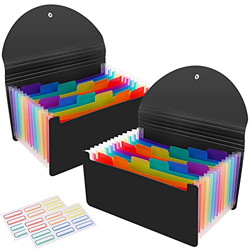 Lot de 2 mini portefeuilles A6 à 13 poches extensibles en accordéon pour le stockage des reçus, des cartes, des coupons, des tickets – Noir