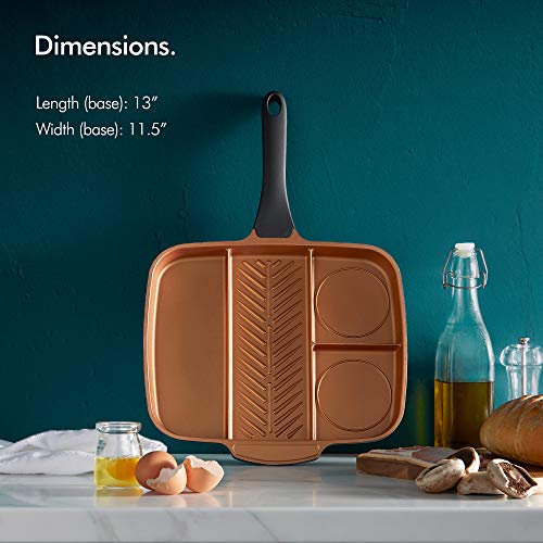 VonShef Grill Pan Non Stick Aluminum, Easy Clean Griddle With Copper