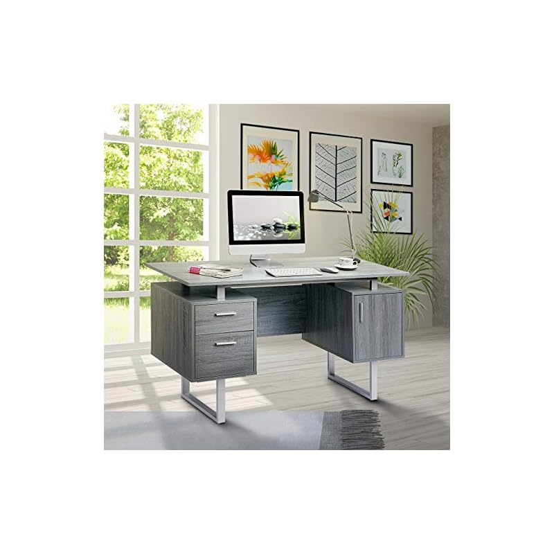 Techni Mobili Modern Office Desk with Storage, Gray