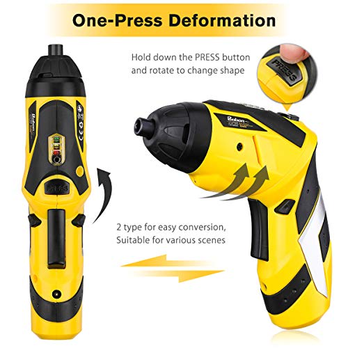 Baban Electric Screwdriver 2000mAh Li-Ion Rechargeable Cordless Screw Gun with 30Bits USB Charging Cable 30pcs Driver Bits LED Light, Yellow