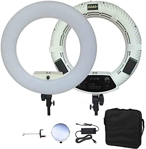 Yidoblo 18 inch LED Ring Light FS-480II Bi Color Dimmable Ringlight Kit with Phone Holder, Mirror, for Makeup, YouTube Vine Videos, Filming, Selfie, Portrait, Photos Photography Lighting White