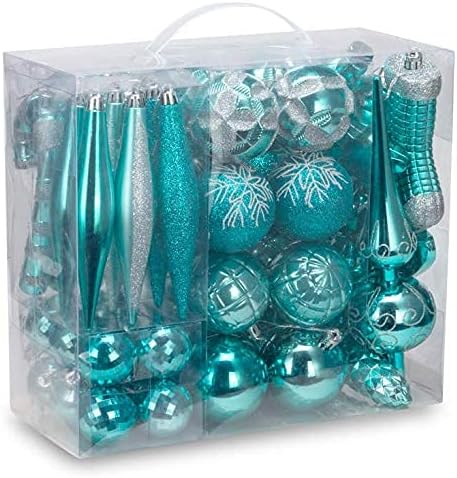 Ornaments - AUXO-FUN 54 Pieces Assorted Christmas Ornaments Tree Decoration Baubles in Gift Box (Turquoise Blue, Gift Box)