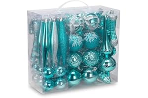 AUXO-FUN 54 Pieces Assorted Christmas Ornaments Tree Decoration Baubles in Gift Box (Turquoise Blue, Gift Box)