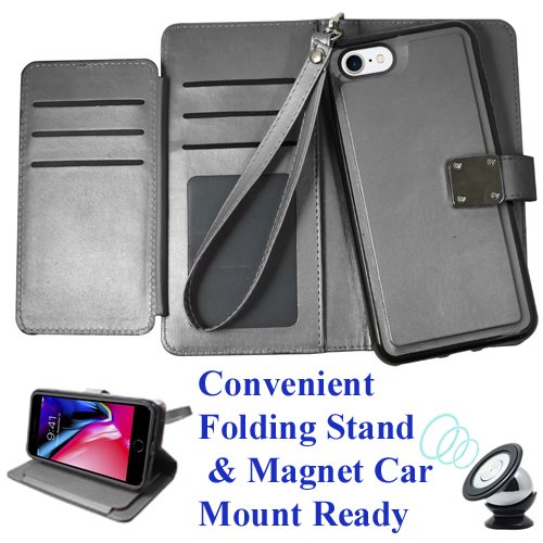 for 4.7" iPhone 8 iPhone 7 Case Phone Case Tortilla Wallet Wrap Detachable Bumper Case Stand Pouch Purse Screen Flip Cover (Black) - Thumbnail 5