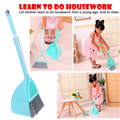Kids Toy Housekeeping Cleaning Tools, 3 Piece Children Mini Pretend Play Cleaning Set Include Mop Broom Dustpan, Best Gift for Boys Girls (C) - Thumbnail 4