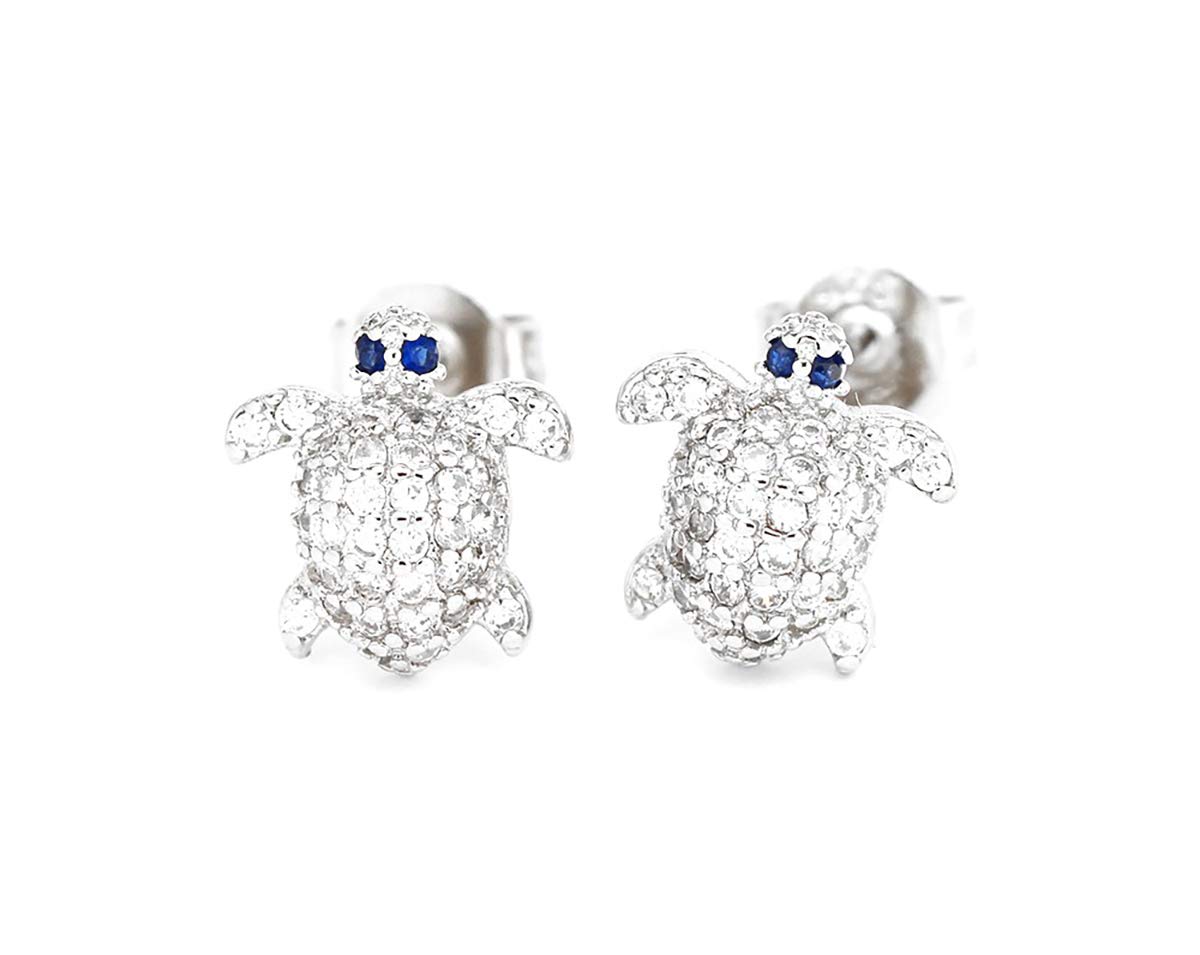 Kaguyo Silver Earrings for Women - 928 Sterling Silver Zirconia Cute Turtle Stud Earrings for Women and Girls - Birthday Gift Jewellery