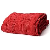 Battilo Btl15032-RED Soft Knitted Dual Cable Throw Blanket, 50