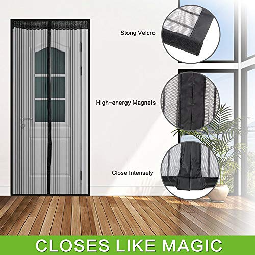 Magnetic Screen Door, VDEALEN Door Mesh Fly Mosquito Curtain with Magnets & Full Frame Velcro,Full Frame Hook & Loop, Hands Free, Fits Door Size up to 29"-78" Max (Screen Door Size 31" X 79", Black)
