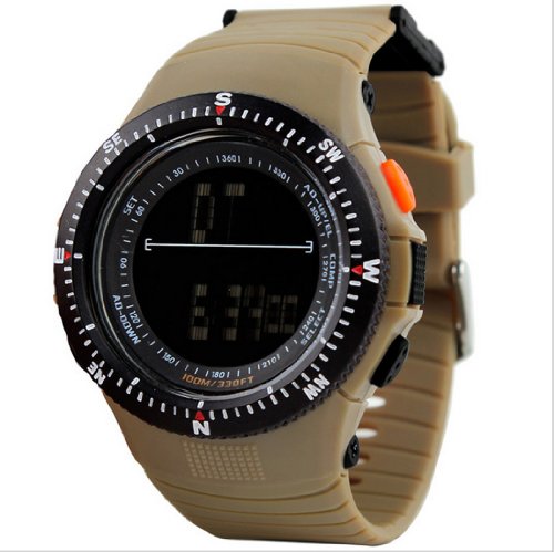 Fanmis Military Big Dial Sports Date Digital Luminous Brown Silicone Strap Men's Women's Wrist Watch