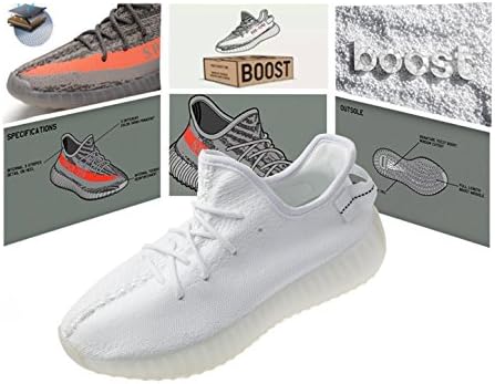 Men's Women's Breathable Mesh Boost 350 V2 Sport Sneakers Yeezy Running Shoes Fitness Sneakers (US_6.5/EUR_39/cm_24.5, White)