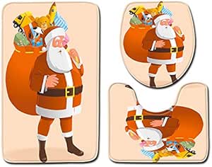 Navidad Muñeco De Nieve Baño Alfombra Puerta Inodoro Conjunto De Tres