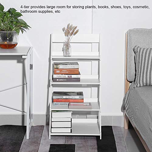 4-Tier Ladder Shelf, All Purpose Organizer Rack Premium Wood Plastic Storage Shelf for Bedside, Living Room, Kitchen, Bathroom, Baby Room, Office
