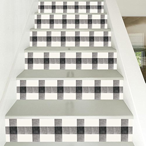 Stair Decals, Staircase Stair Riser Floor Sticker Plaid DIY Tile Decals Home Decor Staircase Decal Stair Mural Decals 6Pcs