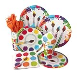 Creative Converting Art Painting Birthday Party Supply Pack! Bundle Includes Paper Plates, Napkins, Cups & Silverware for 8 Guests