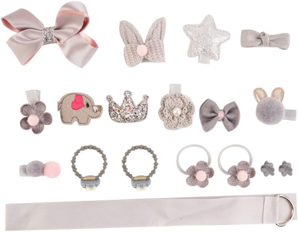 Baby Girl's Hair Accessories Set with Gift Box (18pcs) - Girls Hair Bows flowers clips Barrettes,Lined Alligator,Hair Accessories for Baby Toddler Kids(grey)