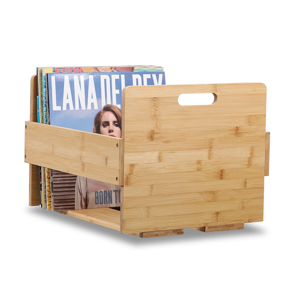 Artliving Vinyl Record Storage Crate Box - Bamboo Vinyls Holder Album Organizer - Holds Up to 80 LPs - Ideal for Files, Books and Magazines