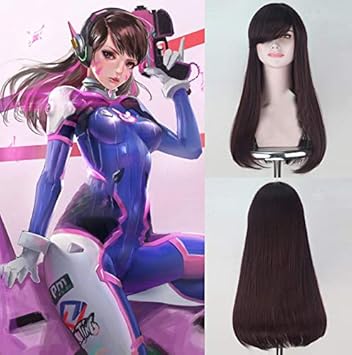 Party Queen Overwatch Ow Hana Song D Va Perruque De Cosplay Pour Femme Cheveux Synthetiques Raides Chatain Longue Perruque Avec Frange Fibre Haute Temperature Amazon Fr Beaute Et Parfum