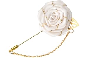 KILENER Rose Brooch Pin Cloth Rose Flower with Gold Leaf Brooch Suit Lapel Pins for Men Tassel Chain Brooch Rose Flower Pin Brooches for Men Suits Bridegroom Wedding Brooches Rose Pins