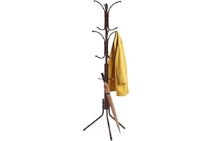 Ulimart Coat Rack Freestanding,12 Hooks Metal Coat Racks with Umbrella Holder,Sturdy Hall Rree,Easy Assembly Coat Rack Stand for Hanging Scarf,Purse,Hats,Jacket(Brown)