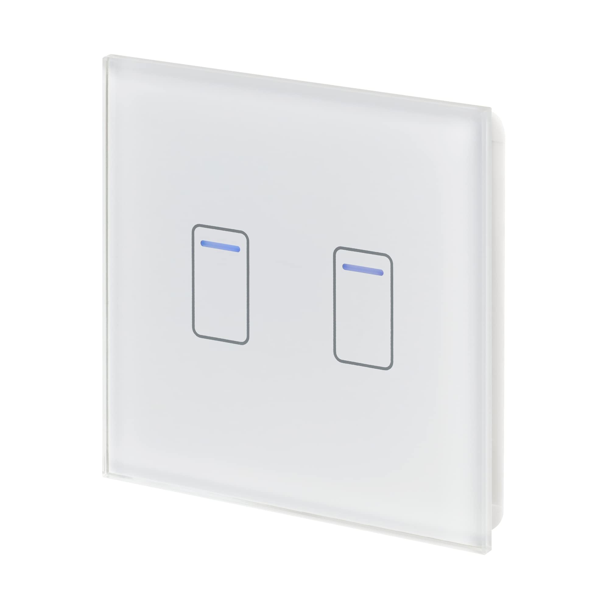 Retrotouch Crystal Touch Switch | LED Light Indicator | 2 Gang 2 Way 300W | Stylish White Glass Finish | Screwless Front | 35mm Back Box No-Neutral Required | Luxury Home & Bathroom Light Switches
