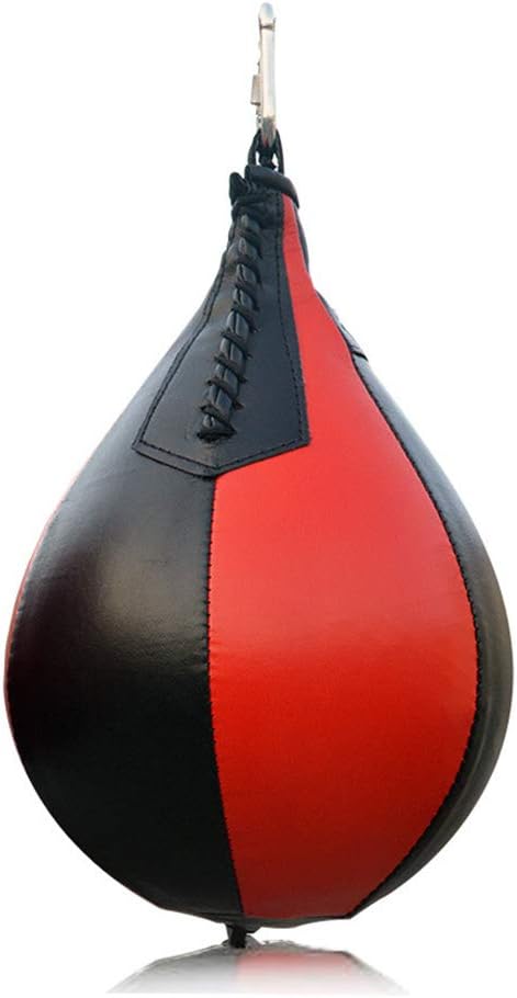 Speed Boxing Ball, Punching PU Bag Striking Bag Kit Hanging Swivel Workout Speedball Kicking with Exercise Elastic Strap(Black+red)