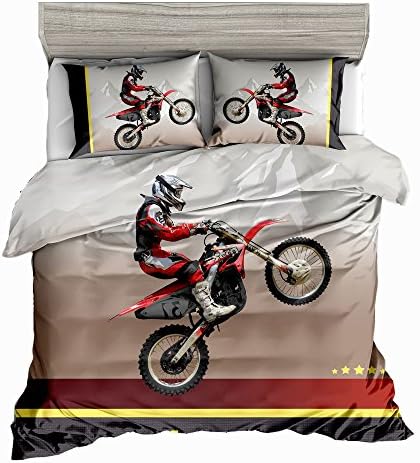 SxinHome Motocross Racer Bedding Set for Teen Boys, Duvet Cover Set,3pcs 1 Duvet Cover 2 Pillowcases(no Comforter inside), King Size