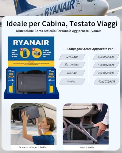 Zaino Ryanair 40x30x20 Leggero e 2 in 1，Zaino da Viaggio Pieghevole