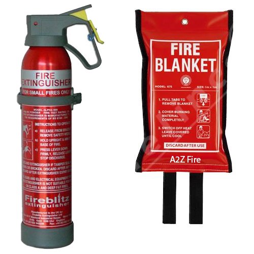 600g Powder Fire Extinguisher & 1m x 1m Fire Blanket from A2Z Fire