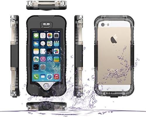 iPhone SE Waterproof Case, Full Body Sealed Waterproof Snowproof Shockproof Dirtproof Case Cover with Silicone Membrane Screen Protector (Black)