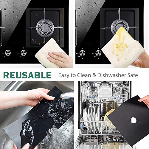 4 Pcs Gas Stove Burner Covers + 2 Pcs Silicone Kitchen Stove Counter Gap Cover - Heat Resistant Gas Range Protectors Reusable Dishwasher Safe, Easy to Clean and Cut