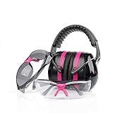 TRADESMART Pink Ear Muffs & Clear/Tinted Gun Safety Glasses - UV400 Anti Fog & Anti Scratch with Microfiber Pouch | Gun Range Ear Protection & Eye Protection for Shooting