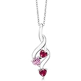 Gem Stone King 925 Sterling Silver Red Created Ruby and Pink Moissanite Pendant Necklace For Women (0.85 Cttw, Gemstone July Birthstone, Heart Shape 4MM, with 18 Inch Silver Chain)