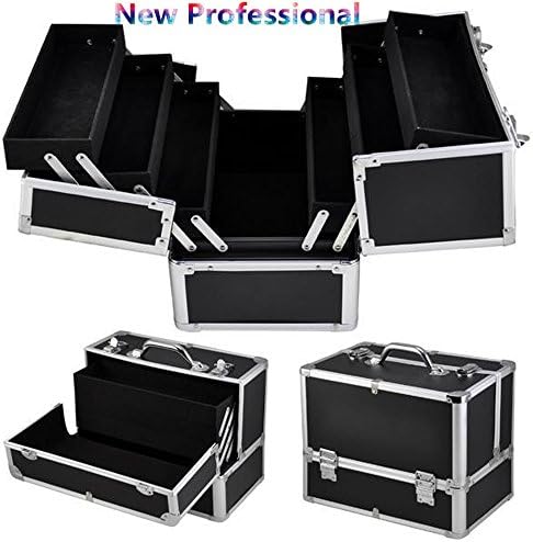 chinkyboo Professional Extra Large Space Aluminium Cosmetics & Make Up Case/Box Nail Art Case Hairdressing Case Beauty Case Toiletry Storage Nail Hairdressing Vanity Box Valentines Day Gift(Silver) (vanity case, Black)