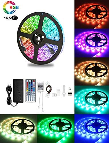 LED Strip Lights, 16.5ft RGB 5050 Flexible LED Tape Lights, Waterproof and Color Changing Flexible Strip Light with Remote for Home, Bedroom, Kitchen, Halloween, Christmas Party DIY Decoration