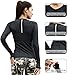 Long Sleeve T Shirts for Women Workout Tops Athletic Yoga Running Shirts V Neck with Thumb Holes Grey, M
