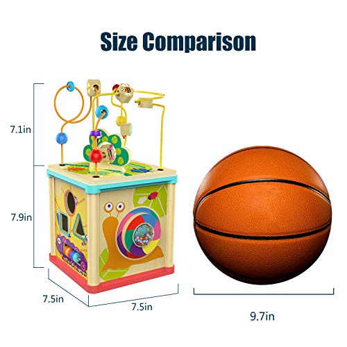 TOP BRIGHT Wooden Activity Cube for 1 2 Year Old with Bead Maze Shape