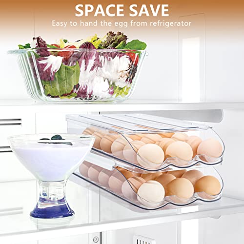 TAOPE Egg Holder for Refrigerator, Scrolling Egg Storage Container Reusable, Double Layer Fridge Egg Trays 36 Grids, Auto Rolling Egg Organiser Egg Storage, Smart Way to Ensure Older Eggs Get First