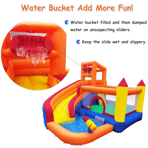 HuaKastro Inflatable Water Slide Bouncy Castle for Kids with Pool, 5-in-1 Indoor/Outdoor Blow Up Play Center for Climbing, Sliding, Jumping & Splashing Fun, Blower Included