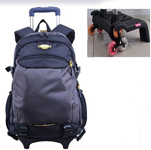 JIBUTENG Rolling School Bag Hiking Travel Trolley Hand Removable Boys Girls Rolling Backpack Wheels (6 Wheel, Gray)