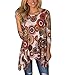 MIROL Womens Casual Fall Floral Print 3/4 Sleeve Tunic Loose Long Blouse Tops,Brown,Medium